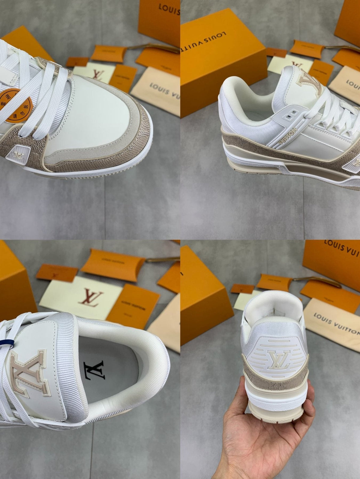 Louis Vuitton White and Beige Low-Top Sneakers