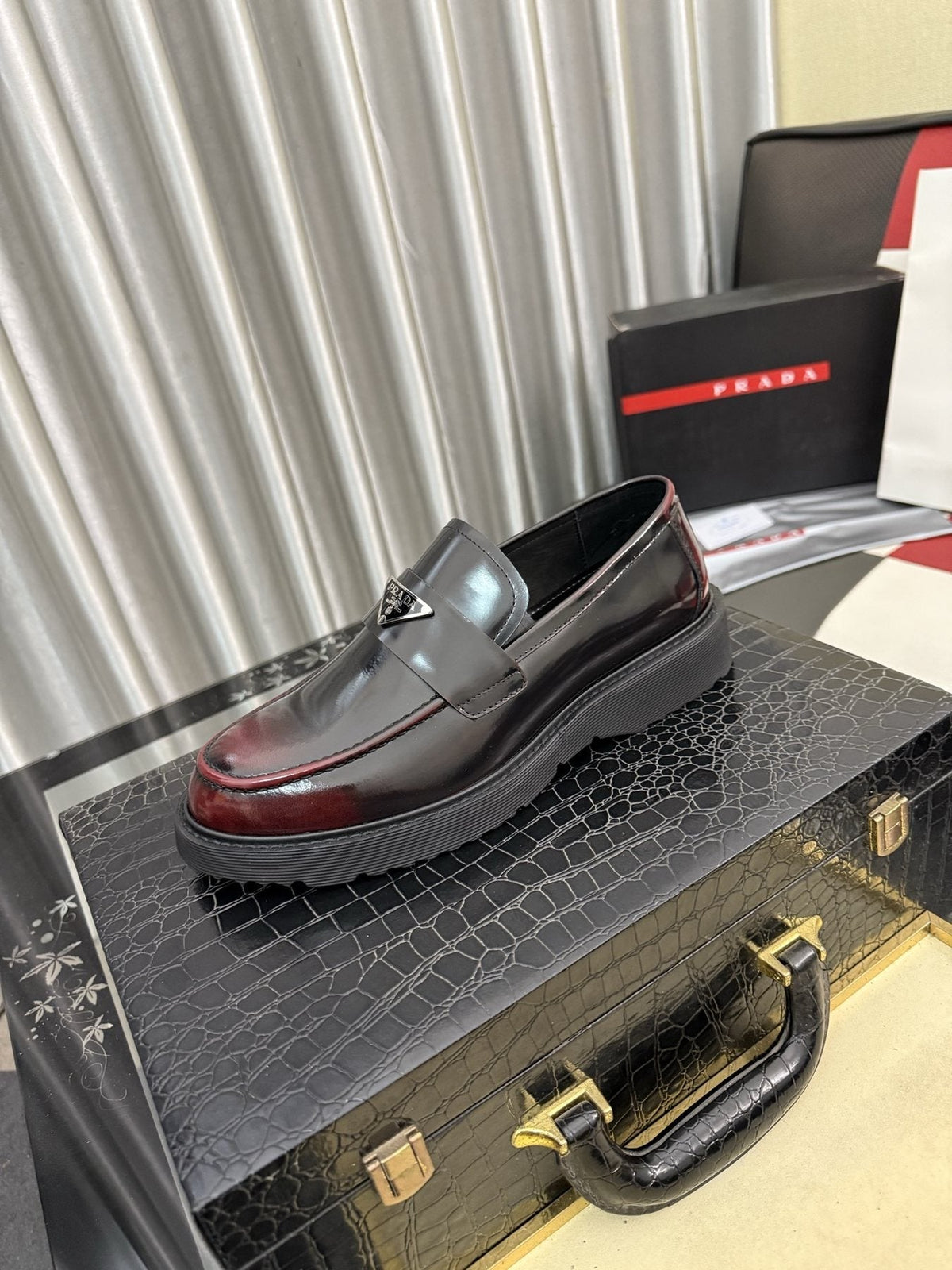 Prada Triangle Plaque Loafers